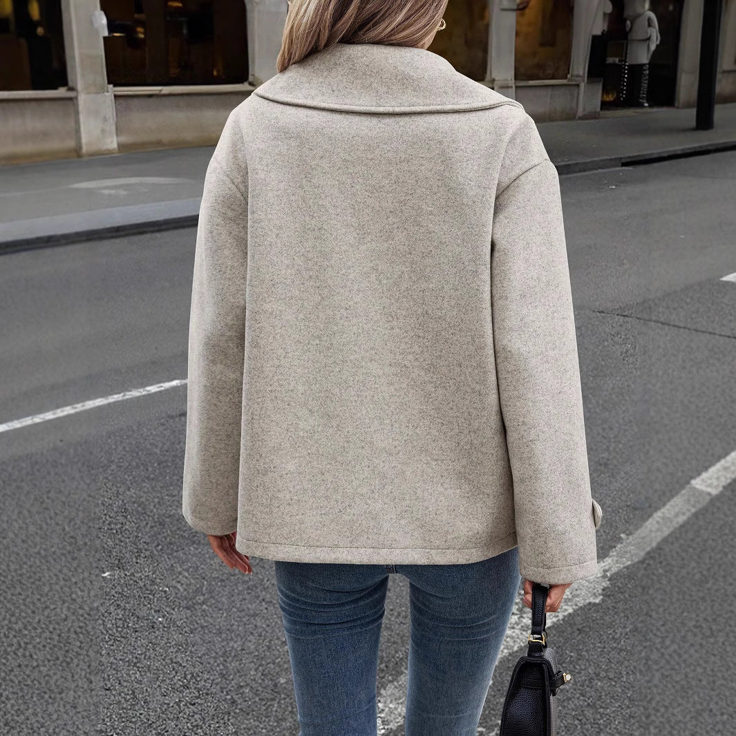 Women Autumn Winter Coat Loose Fit With Button Closure Long Sleeves And Solid Color