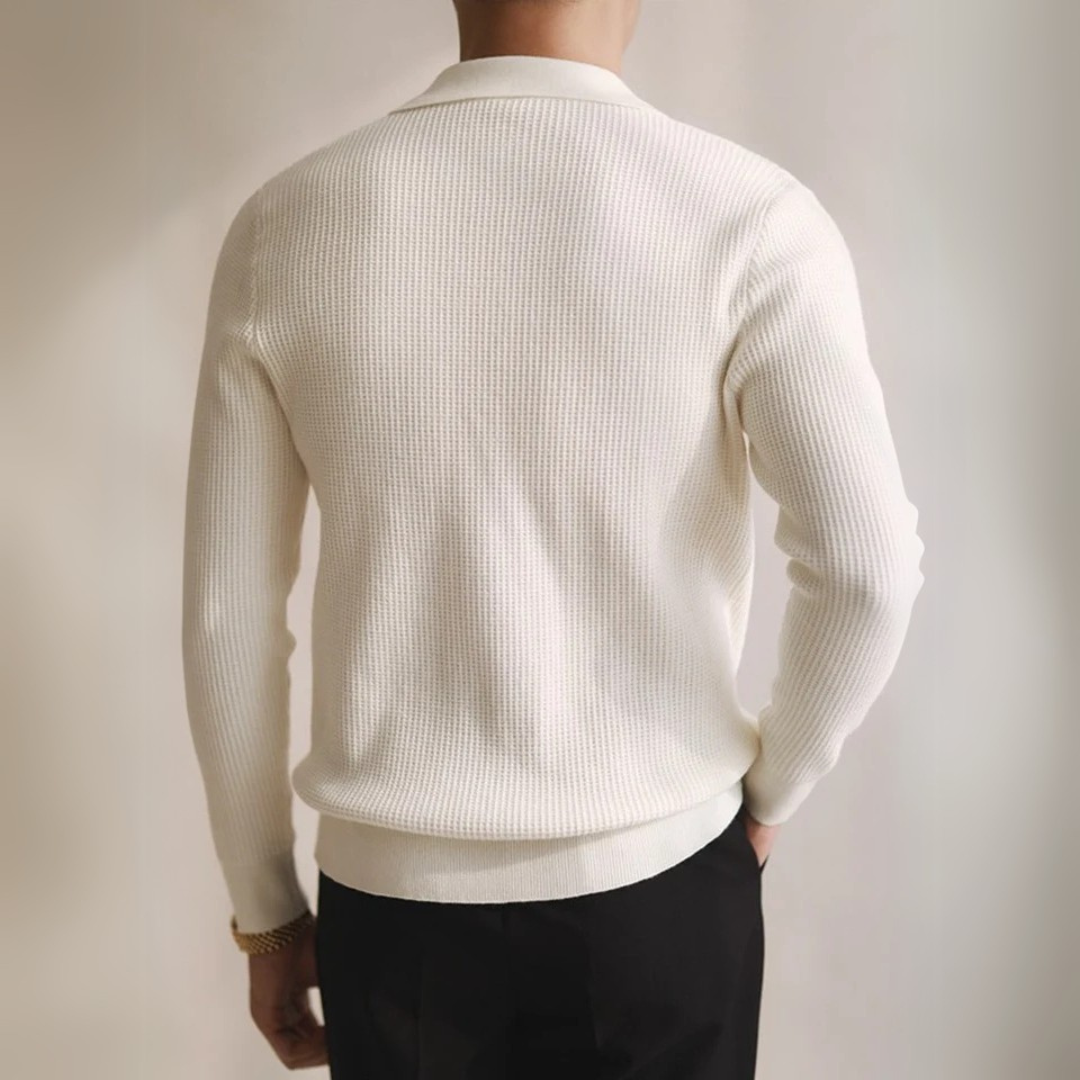 Men Spring Autumn Sweater Slim Fit V-Neck Polo Style With Long Sleeves