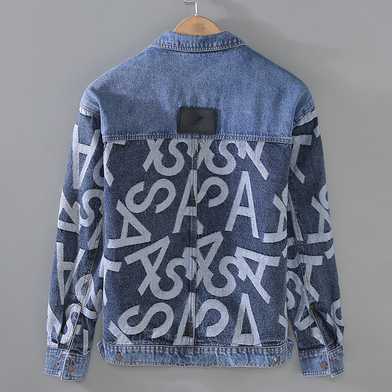 Men Autumn Winter Jacket Heavyweight Washed Denim With Baggy Fit And Stitching Details