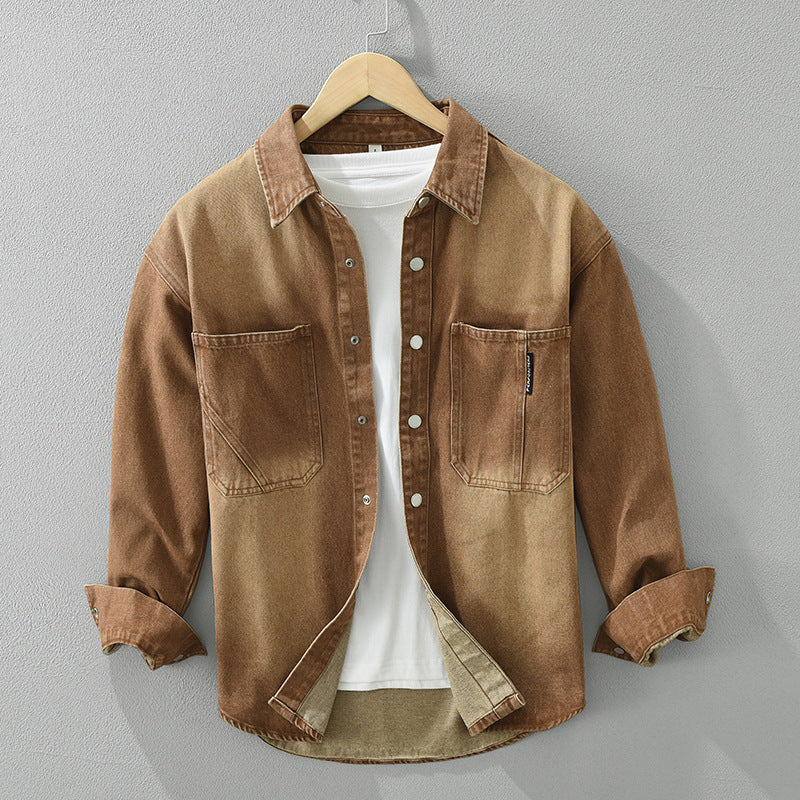 Men Spring Autumn Jacket Solid Color Loose Fit With Regular Length