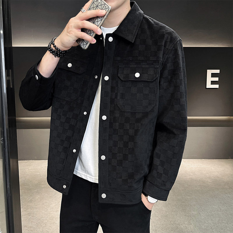 Men Winter Jacket Plaid Workwear Style With Cotton Lining And Side Pockets