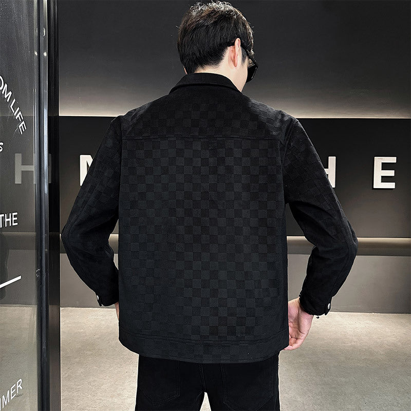 Men Winter Jacket Plaid Workwear Style With Cotton Lining And Side Pockets