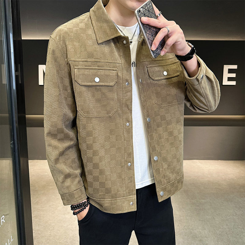 Men Winter Jacket Plaid Workwear Style With Cotton Lining And Side Pockets