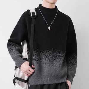 Men Winter Sweater Pullover Gradient Pattern With Long Sleeves And Loose Fit