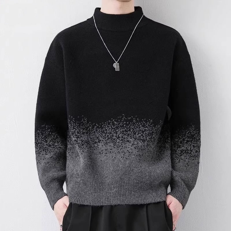 Men Winter Sweater Pullover Gradient Pattern With Long Sleeves And Loose Fit