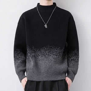 Men Winter Sweater Pullover Gradient Pattern With Long Sleeves And Loose Fit