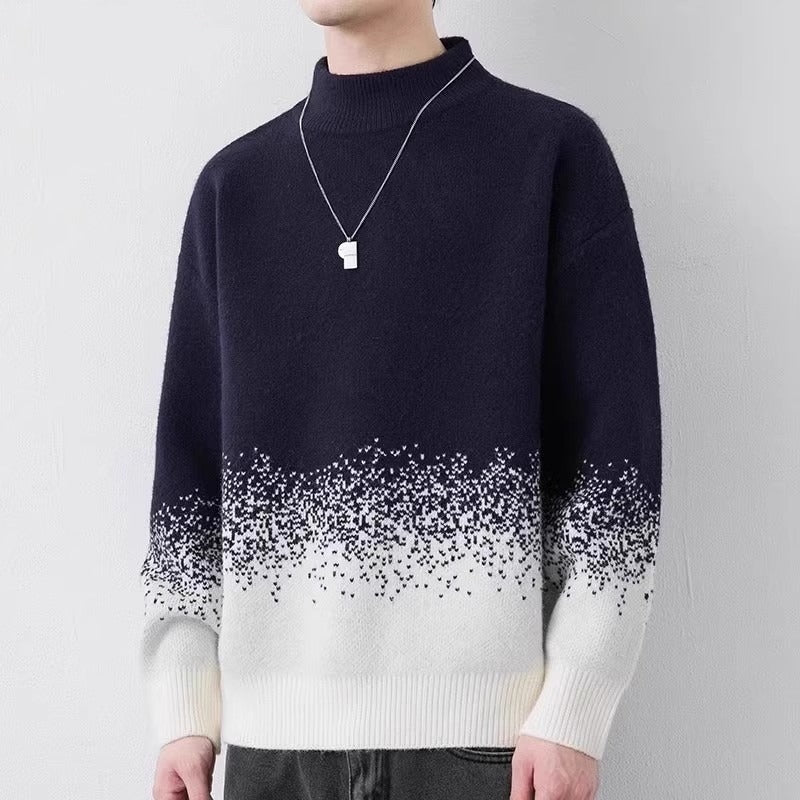 Men Winter Sweater Pullover Gradient Pattern With Long Sleeves And Loose Fit