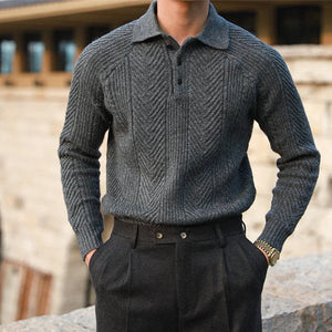 Men Winter Sweate With Button-Down Collar And Long Sleeves