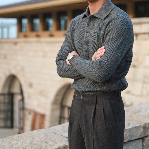 Men Winter Sweate With Button-Down Collar And Long Sleeves