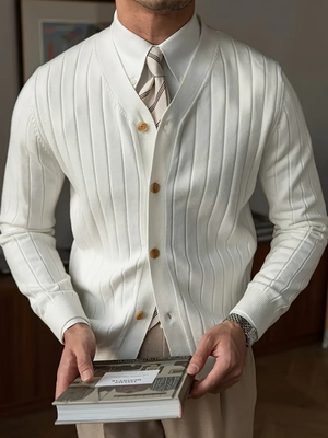 Men's V-Neck Long Sleeve Sweater Solid Color With Ribbed Cuffs