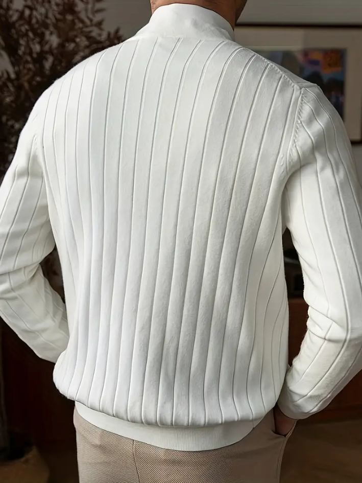 Men's V-Neck Long Sleeve Sweater Solid Color With Ribbed Cuffs