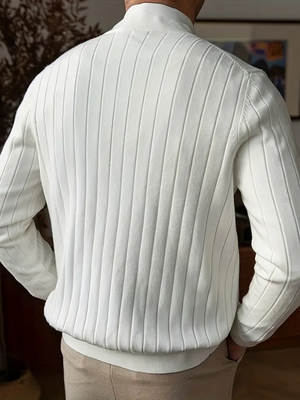 Men's V-Neck Long Sleeve Sweater Solid Color With Ribbed Cuffs