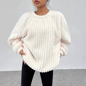 Women Autumn Winter Sweater Set Long Sleeve Pullover With Solid Color And Matching Bottoms
