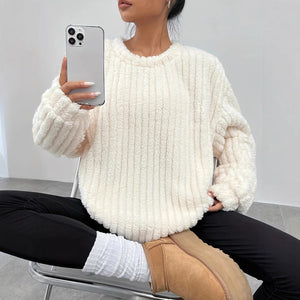 Women Autumn Winter Sweater Set Long Sleeve Pullover With Solid Color And Matching Bottoms